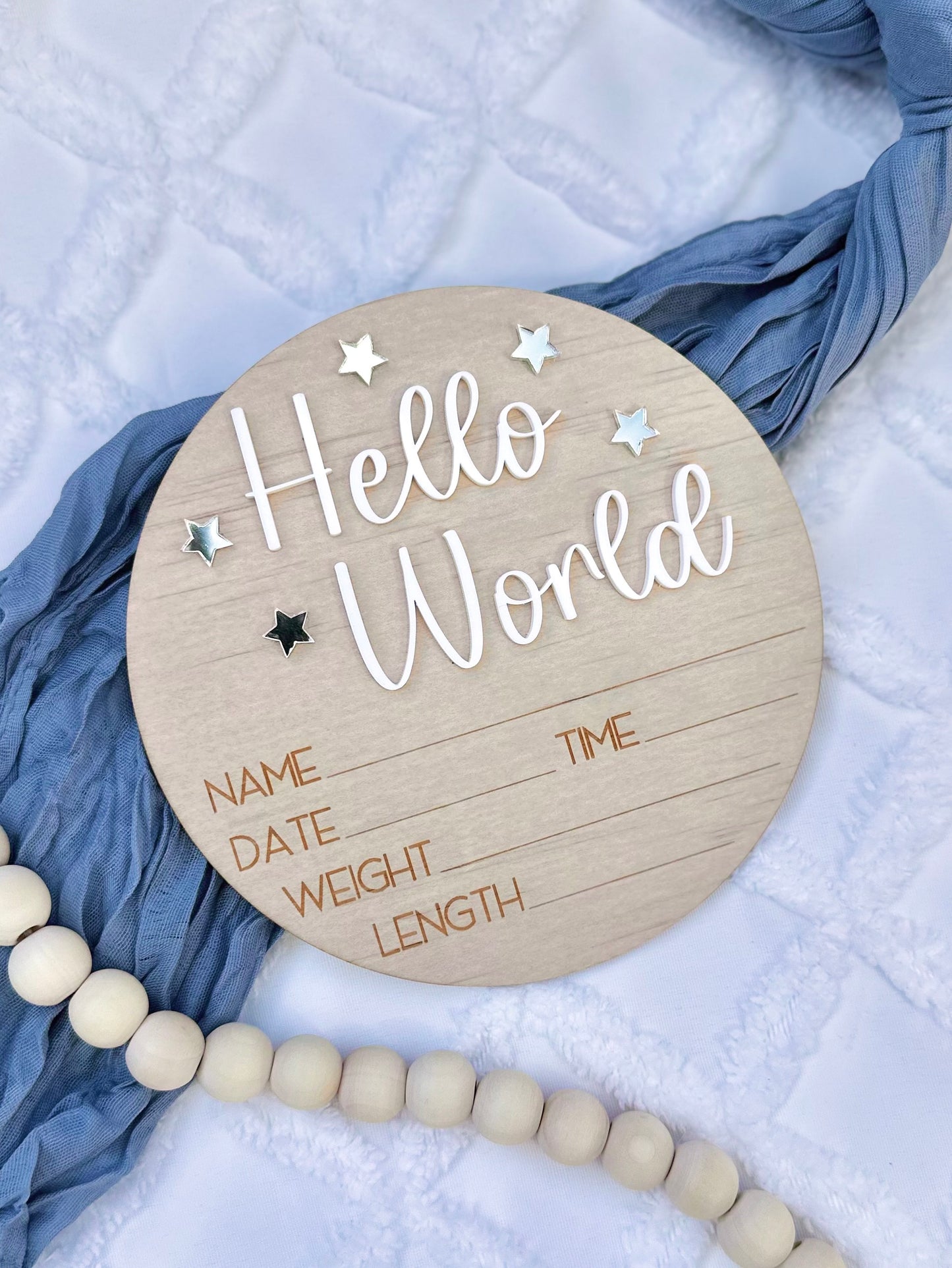Hello World Birth Announcement Plaque - Stars Design
