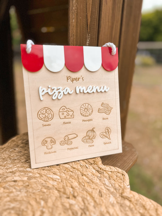 Personalised Wooden Kids Play Café Pizza Menu Sign | Play Kitchen & Playroom Decor