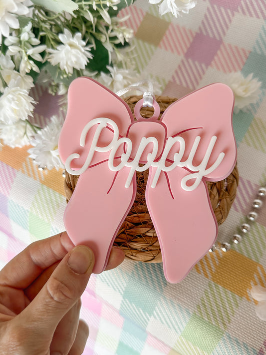 Personalised Acrylic Bow Bag Tag | Custom Name Backpack & Bag Tag | Ribbon Girls Easter Basket Tag