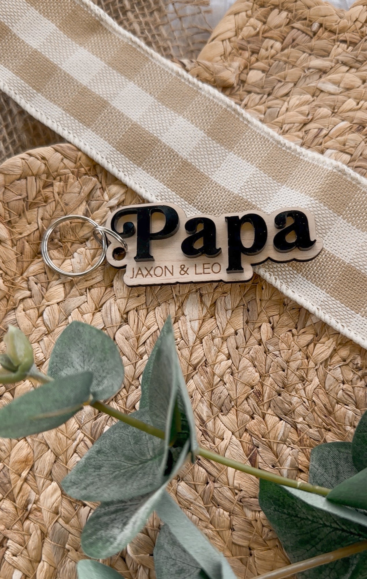 Personalised Wood Engraved Acrylic Keyring | Custom Gift for Dad Grandpa Pop Papa Daddy | Fathers Day Present
