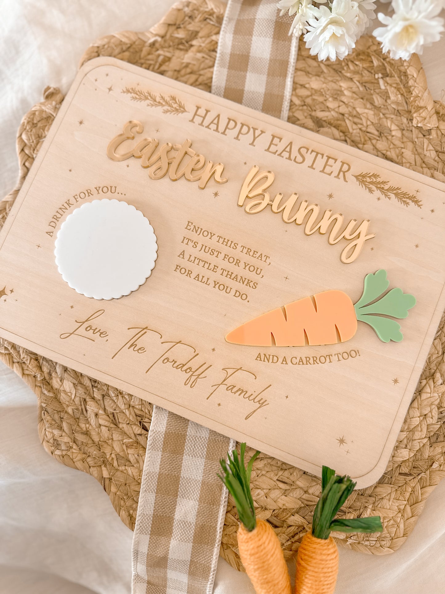 Personalised Easter Bunny Treat Tray | Custom Engraved Kids’ Acrylic & Wooden Easter Board