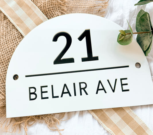 Personalised Acrylic Arch House Sign | Custom Street Number & Name Door Plaque