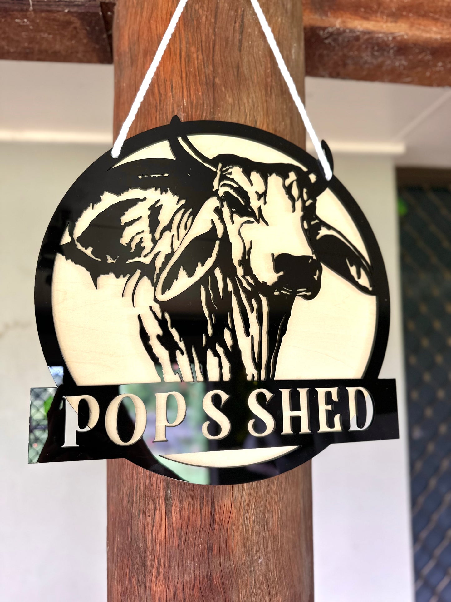 Personalised Brahman Bull Shed Sign | Custom Wood & Acrylic Dad Gift