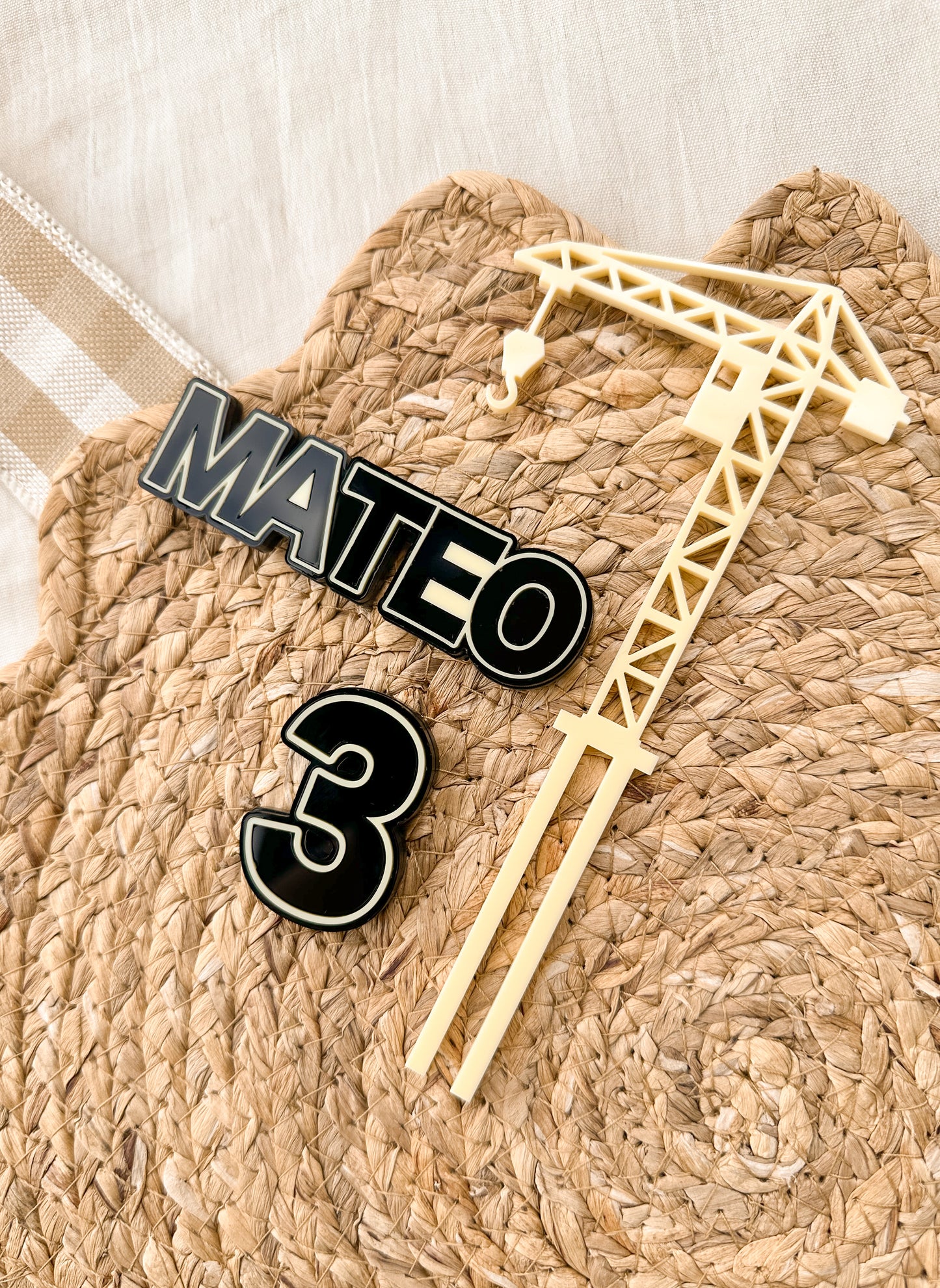 Construction Acrylic Cake Topper Set | Custom Crane Topper | Worksite Birthday Cake Decor
