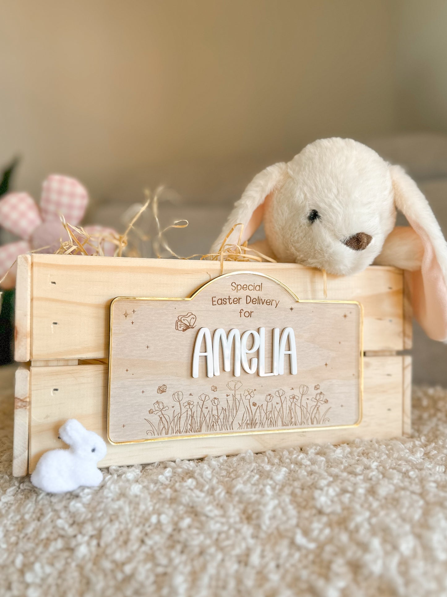 Personalised Easter Crate Plaque | Wildflower & Butterfly Easter Crate Sign