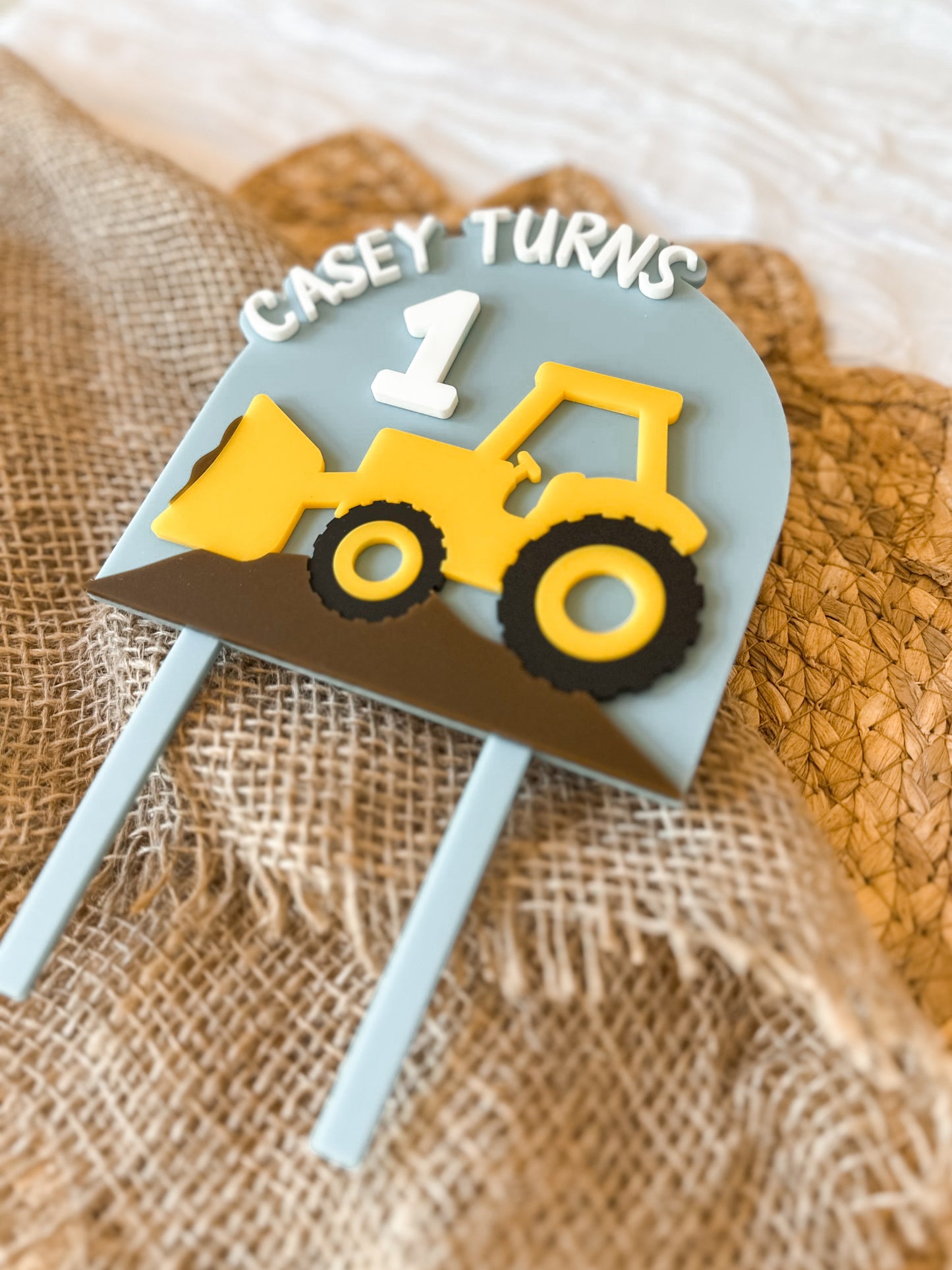 Personalised Construction Cake Topper | Digger Cake Topper | Boys Loader Birthday Cake Topper