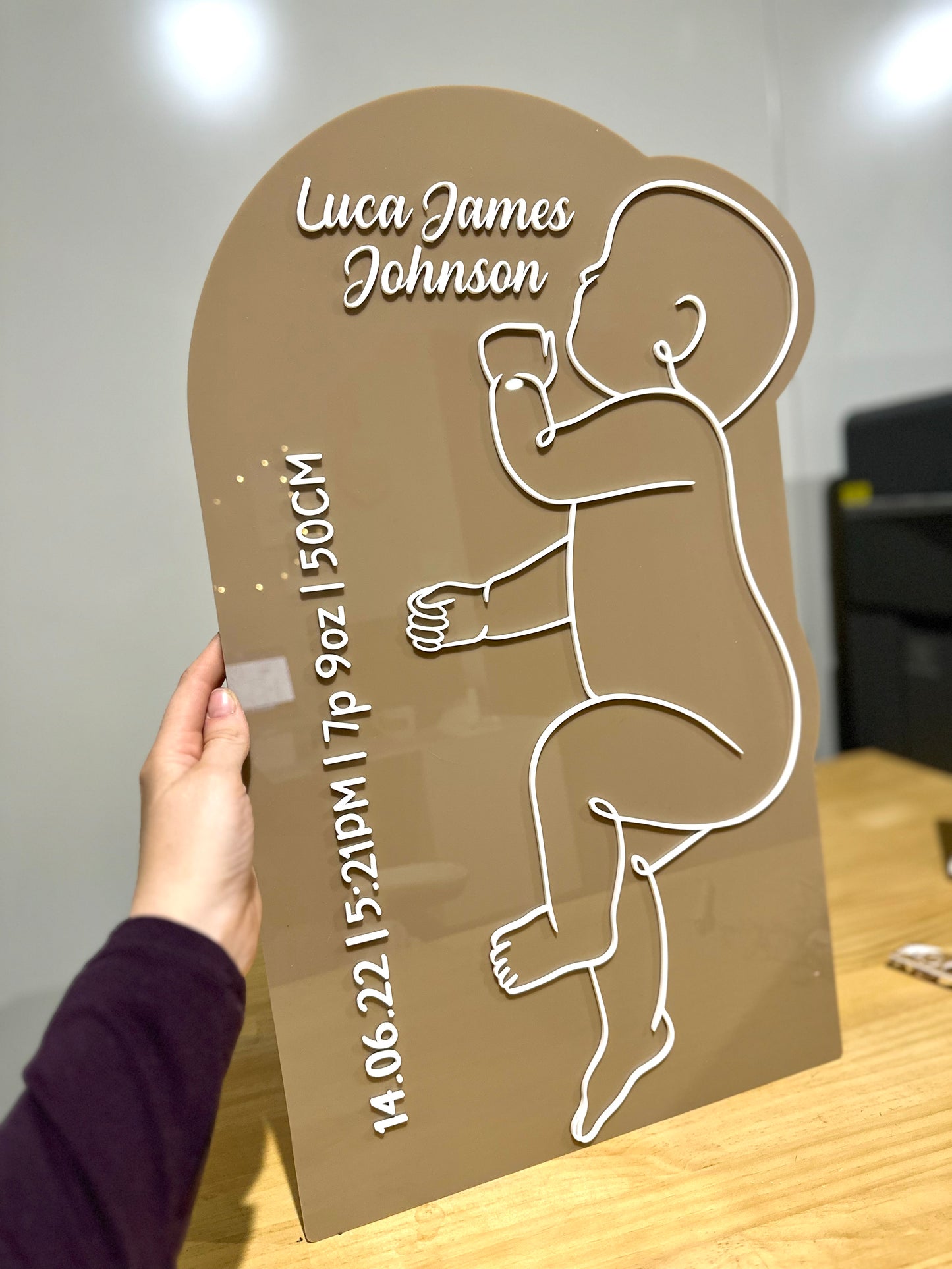1:1 Baby Birth Plaque | Baby Line Wall Art | Custom Newborn Birth Details | Acrylic Baby Nursery Sign