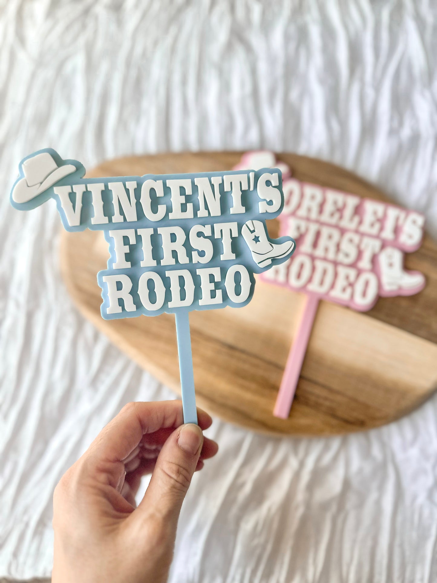 First Rodeo Cake Topper | Personalised First Birthday Double Layer Acrylic | Cowboy Cowgirl