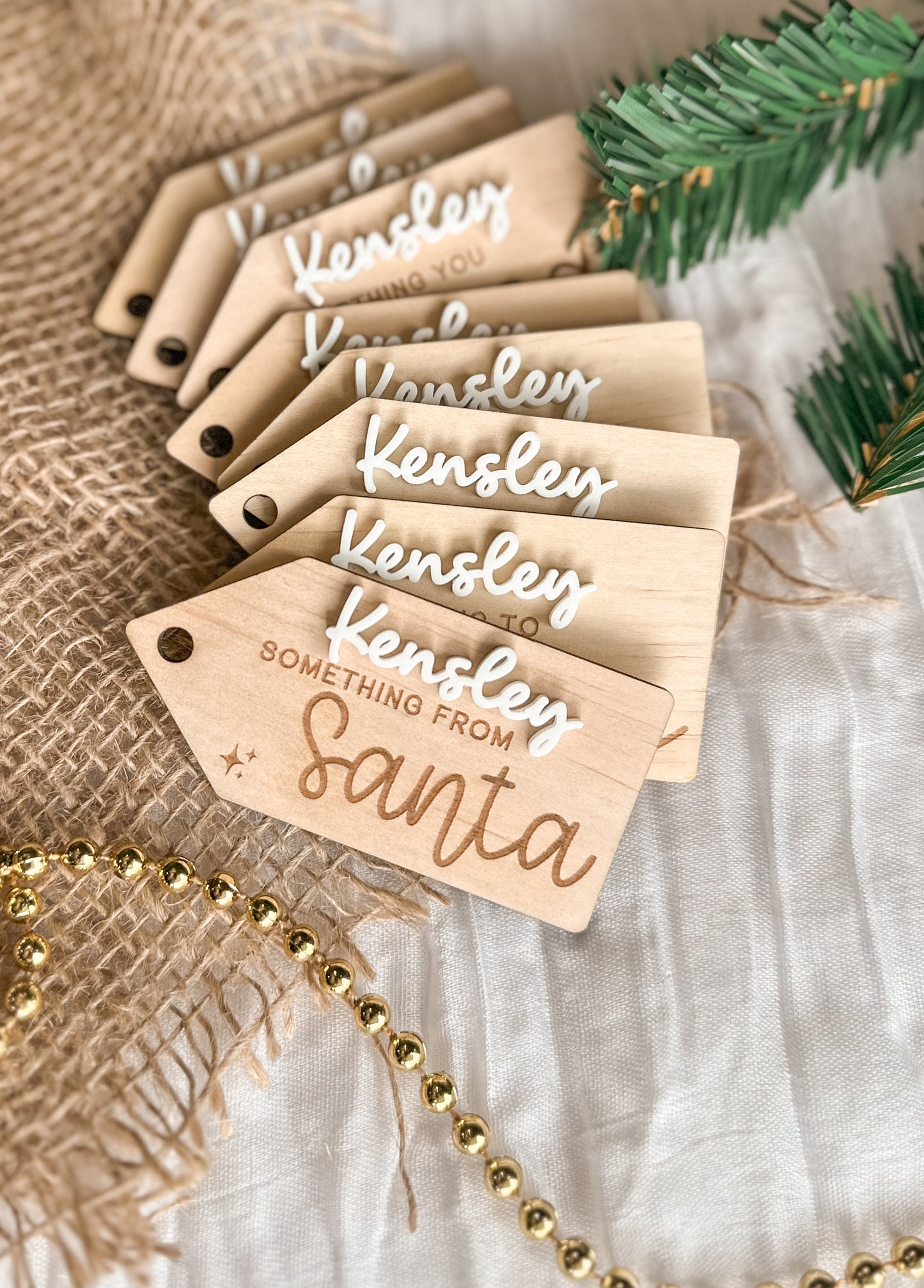Personalised Christmas Gift Tags | Set of 8 | Mindful Wooden Tags | Want Need Wear Read Santa Love Play Share