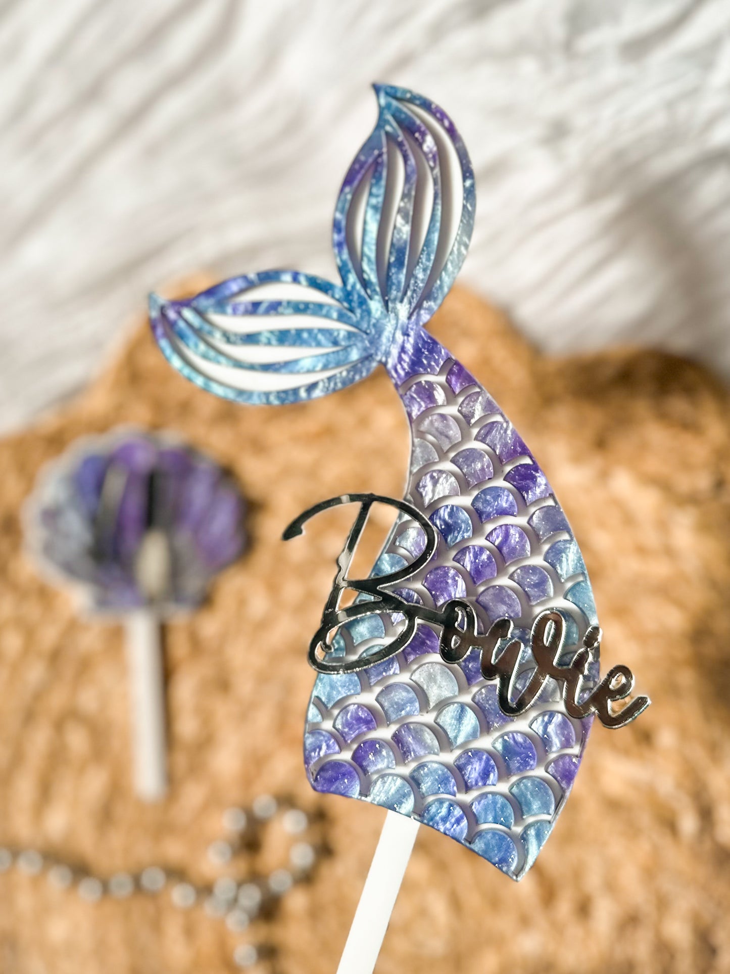 Personalised Mermaid Cake Topper Set | Underwater Under the Sea Shell Party Decor