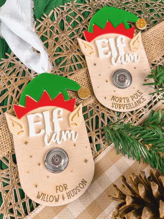 Personalised Elf Cam / Santa Cams for Christmas surveillance, laser engraved on wood and acrylic