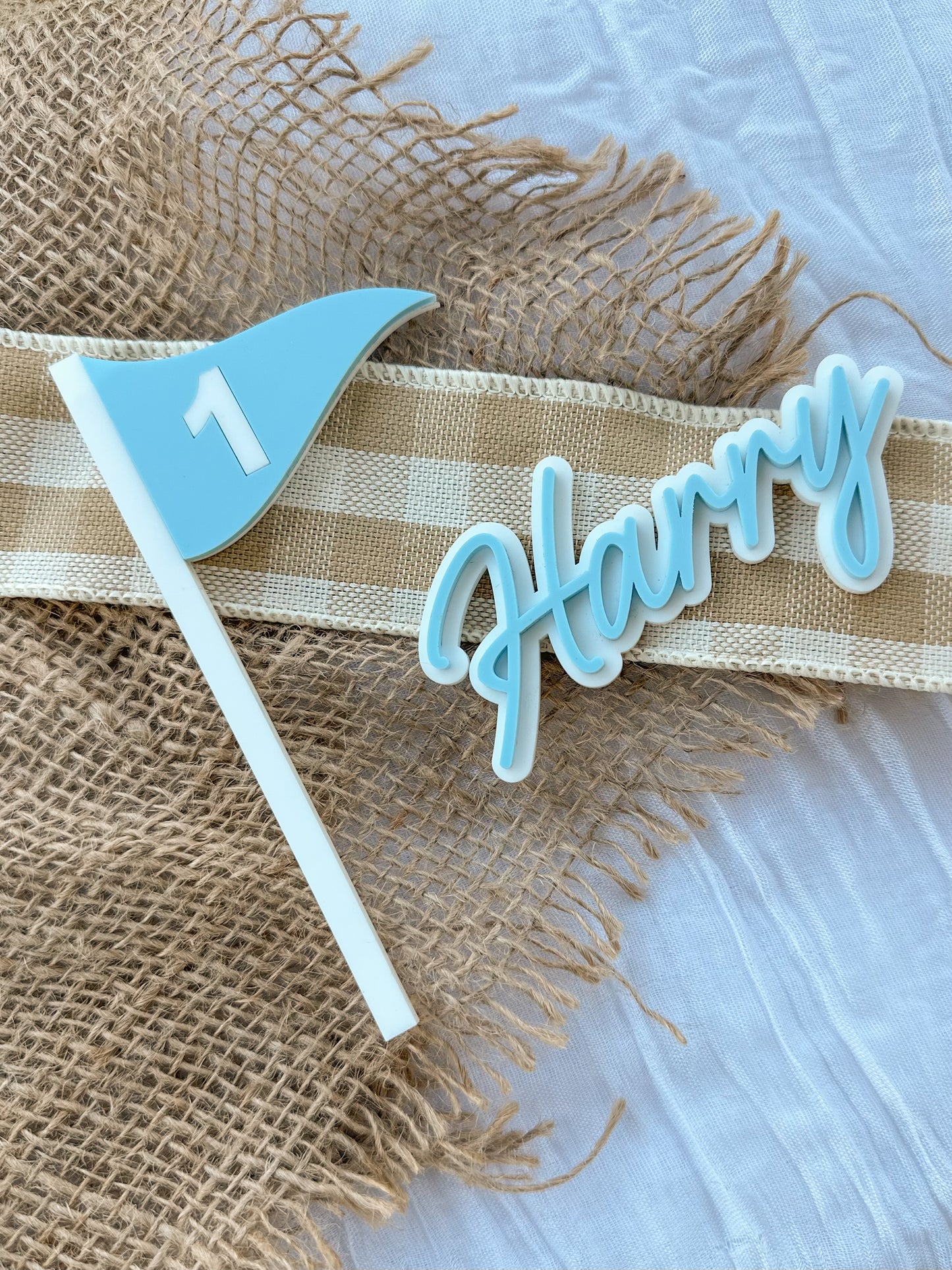 Personalised Golf Flag Name & Age Cake Topper Set | Golf Birthday Party Acrylic Decoration