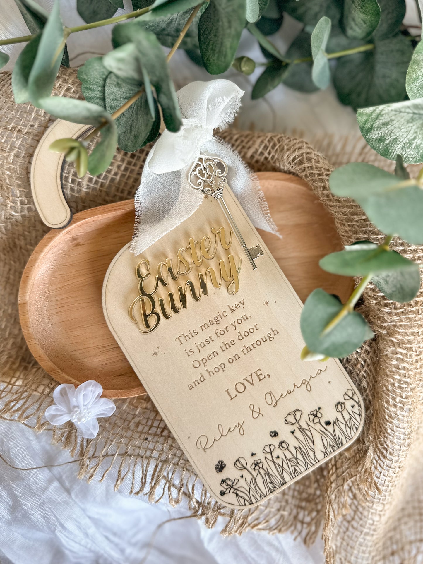 Personalised Easter Bunny Magical Key Door Hanger | Engraved Wooden & Acrylic Kids’ Gift