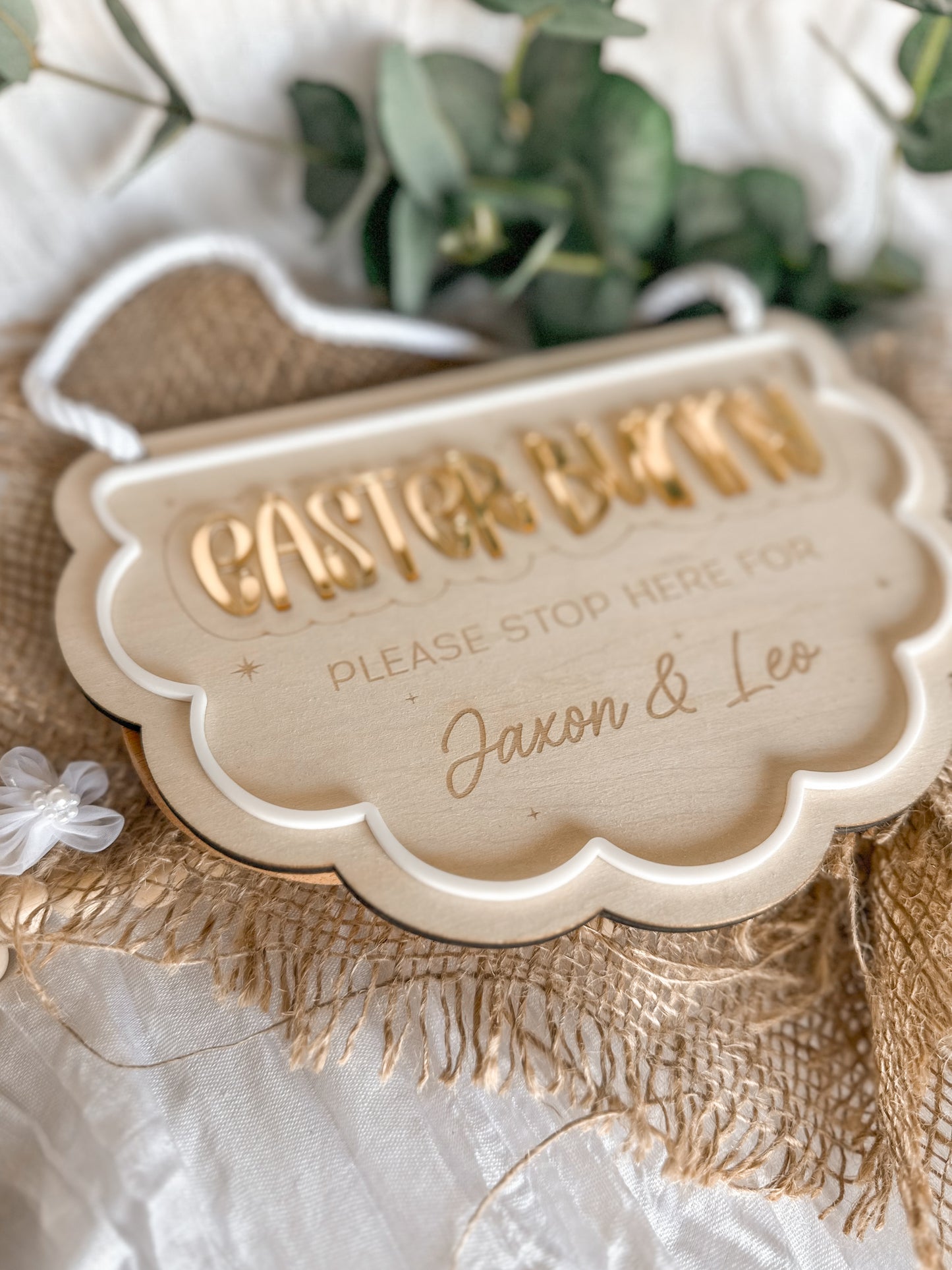 Personalised Easter Bunny Please Stop Here Sign | Wooden & Acrylic Hanging Plaque | Easter Decor