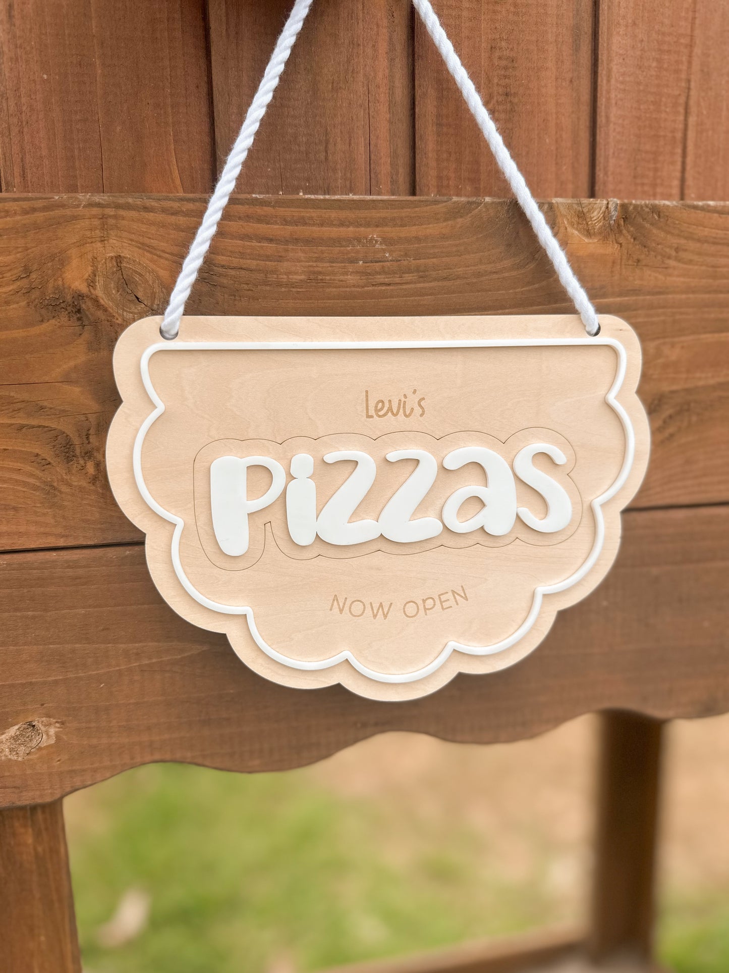 Personalised Kids Play Pizza Café Banner Sign | Wooden Engraved Restaurant Role Play Sign