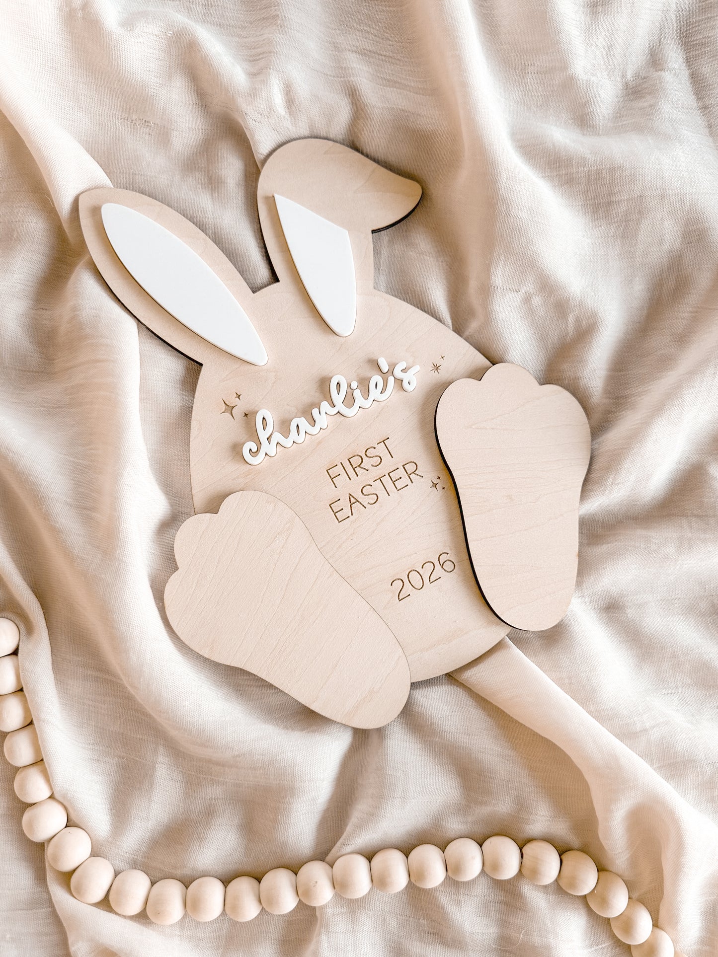 Personalised First Easter Footprint Plaque | Wooden & Acrylic Bunny Keepsake