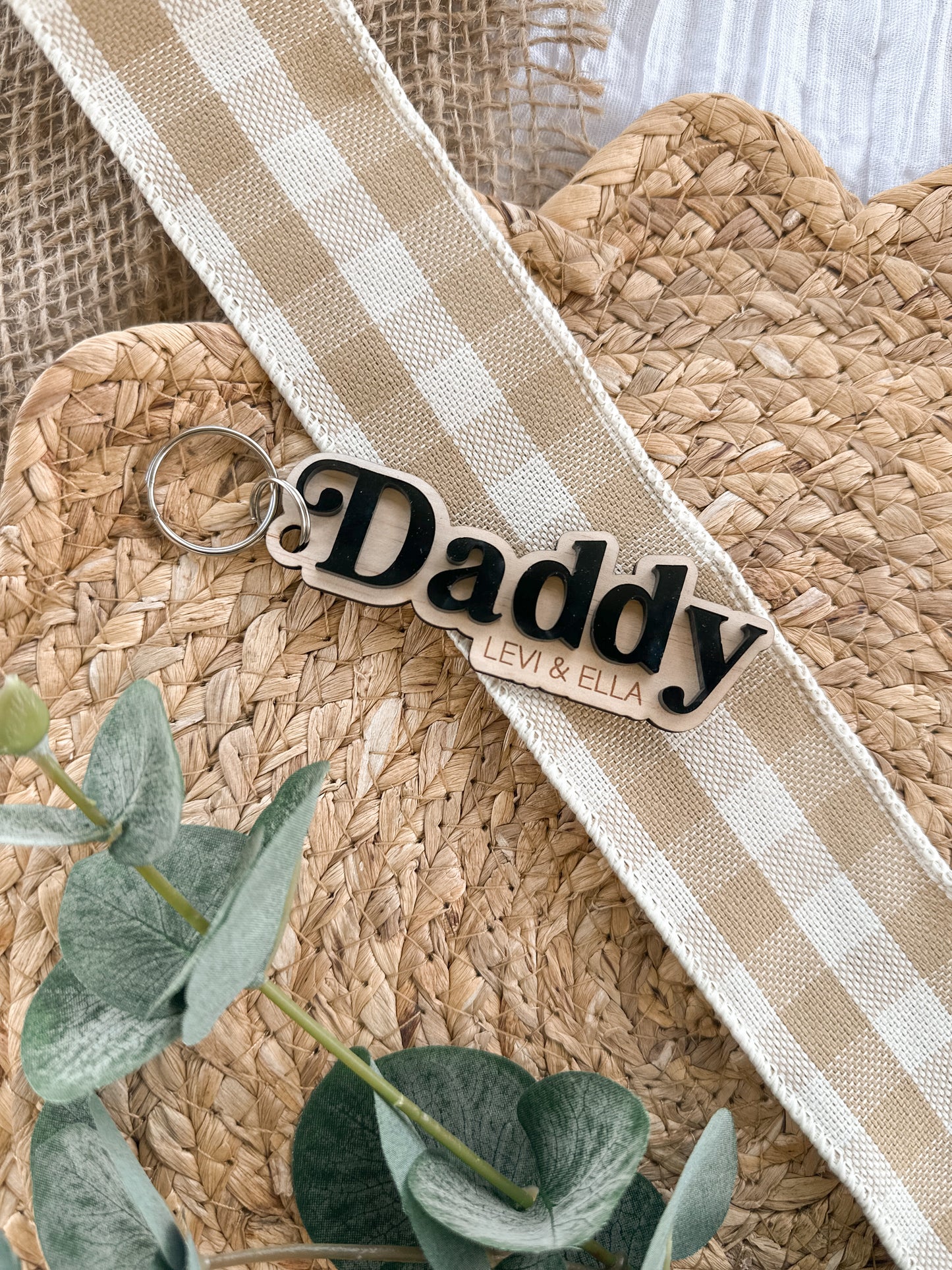 Personalised Wood Engraved Acrylic Keyring | Custom Gift for Dad Grandpa Pop Papa Daddy | Fathers Day Present