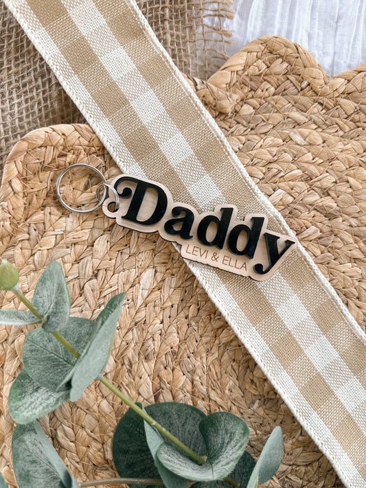Personalised Wood Engraved Acrylic Keyring | Custom Gift for Dad Grandpa Pop Papa Daddy | Fathers Day Present