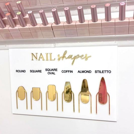 Acrylic nail shape sign for displaying fingernail shapes in nail salon decor