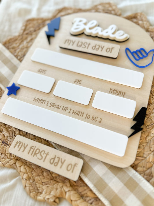 Back to School Board | First Last Day Plaque | Lightning Star Cool Dude Design