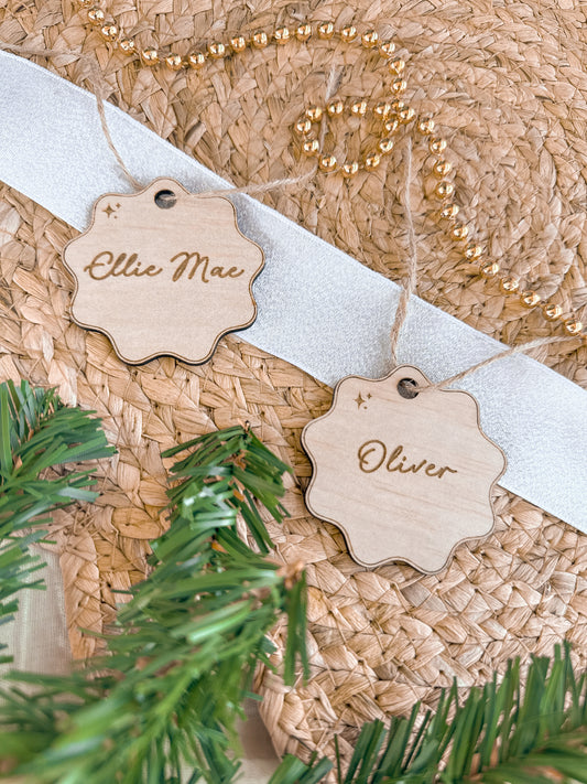 Wooden engraved name gift tags