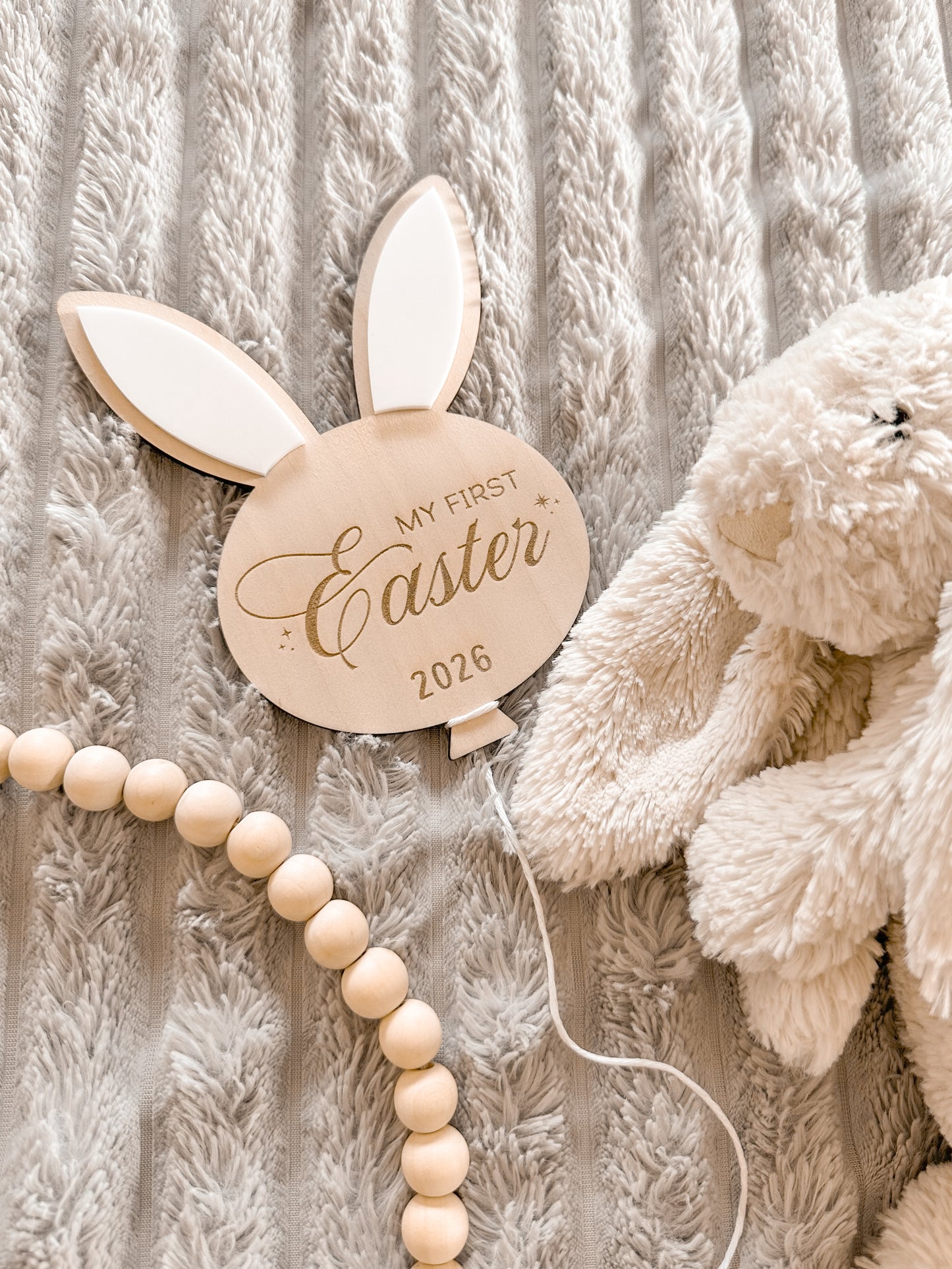 First Easter Rabbit Balloon Plaque | Custom Wood Kids’ Easter Bunny Keepsake