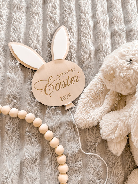 First Easter Rabbit Balloon Plaque | Custom Wood Kids’ Easter Bunny Keepsake