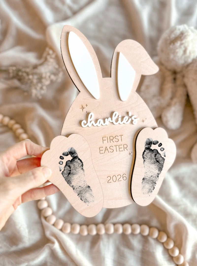 Personalised First Easter Footprint Plaque | Wooden & Acrylic Bunny Keepsake
