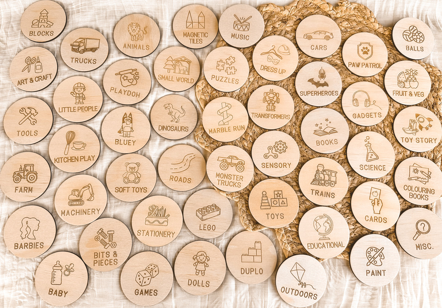Wooden Toy Storage Labels | Personalised Kids Toy Storage Discs