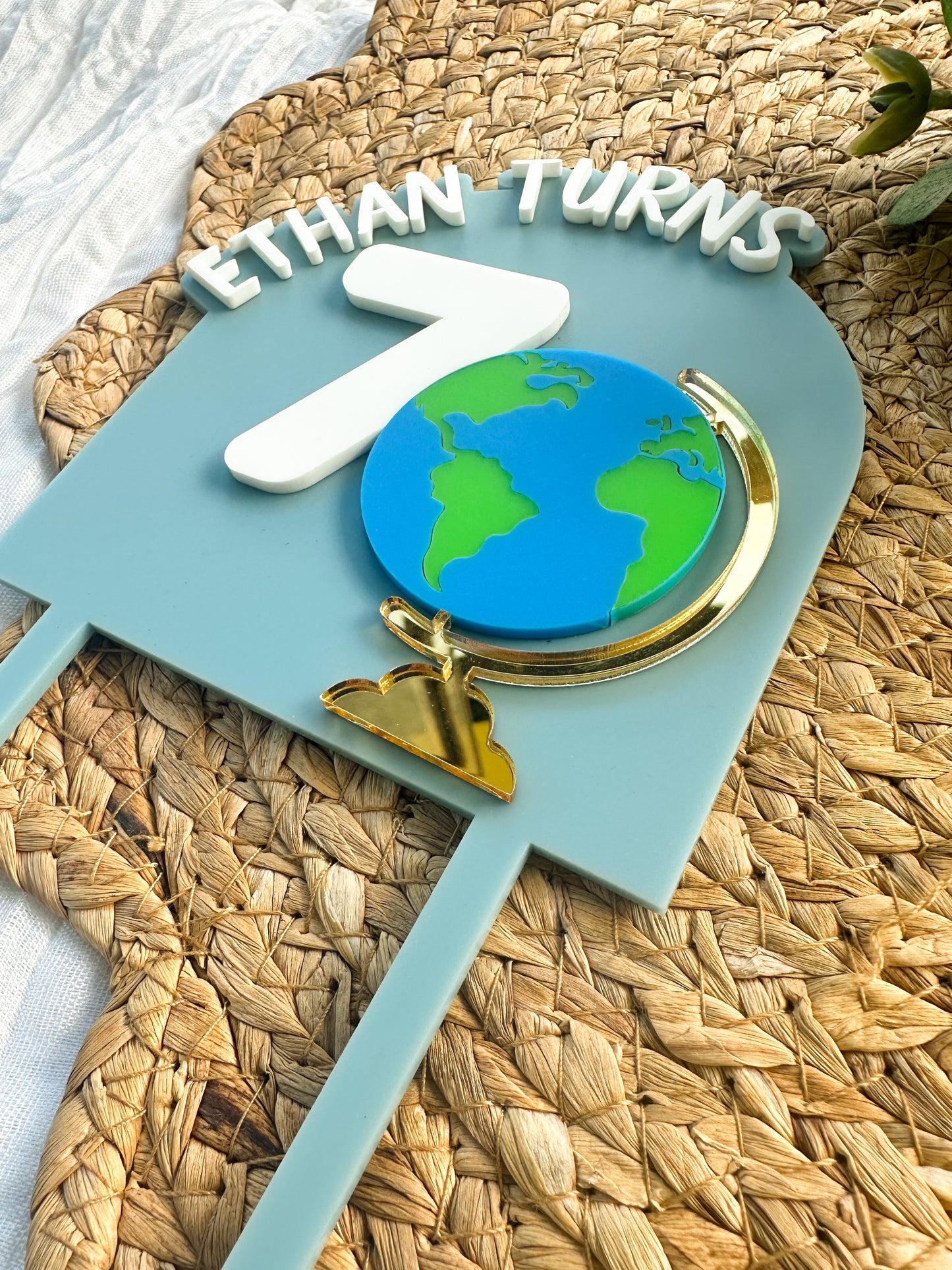 Personalised World Globe Cake Topper | Acrylic Earth Birthday Party