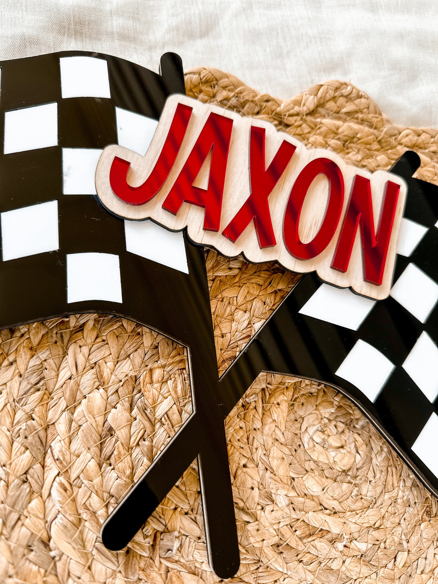 Custom Racing Name Sign | Car Racing Flags | Wood & Acrylic Kids Wall & Bedroom Decor