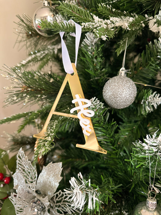 Personalised Initial Name Ornament Acrylic Gold Silver