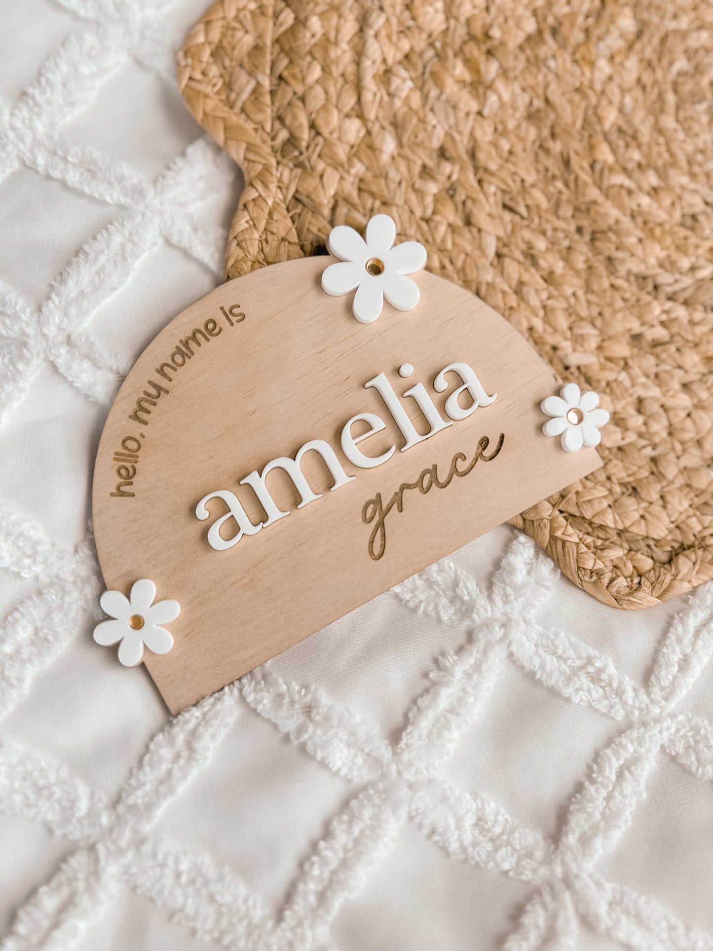 Personalised Baby Birth Name Announcement Plaque | Floral Wooden Nursery Sign