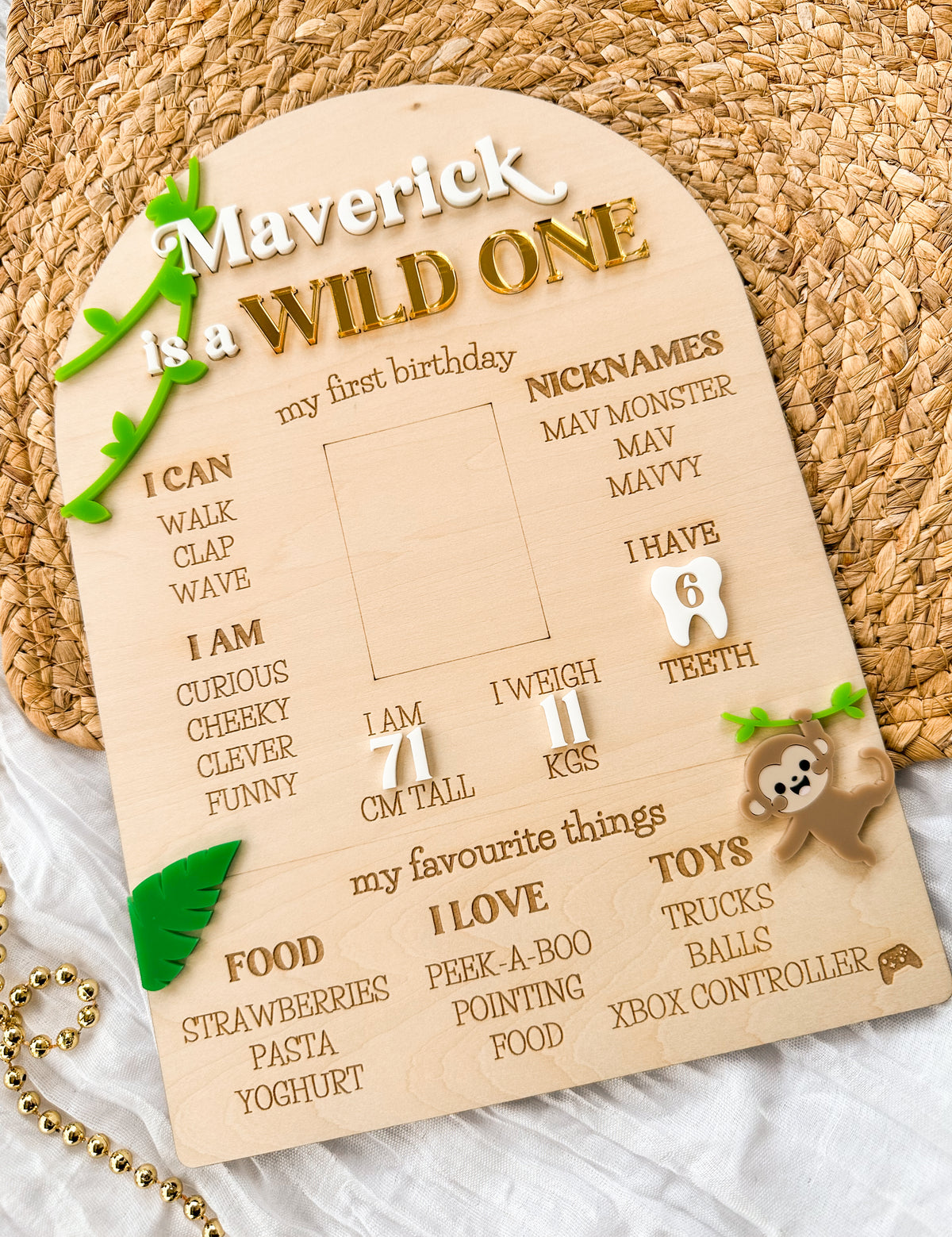 Wild One First Birthday Milestone Board | Personalised Wooden Engraved Party Sign