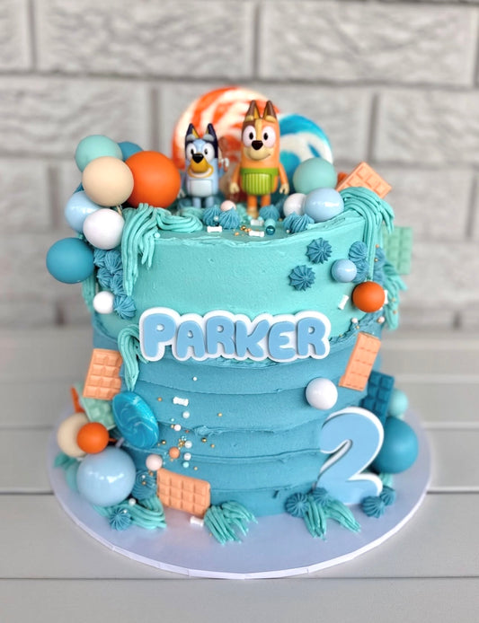Personalised Blue Dog Cake Name Froppers | 2 Piece Acrylic Birthday Cake Topper Set