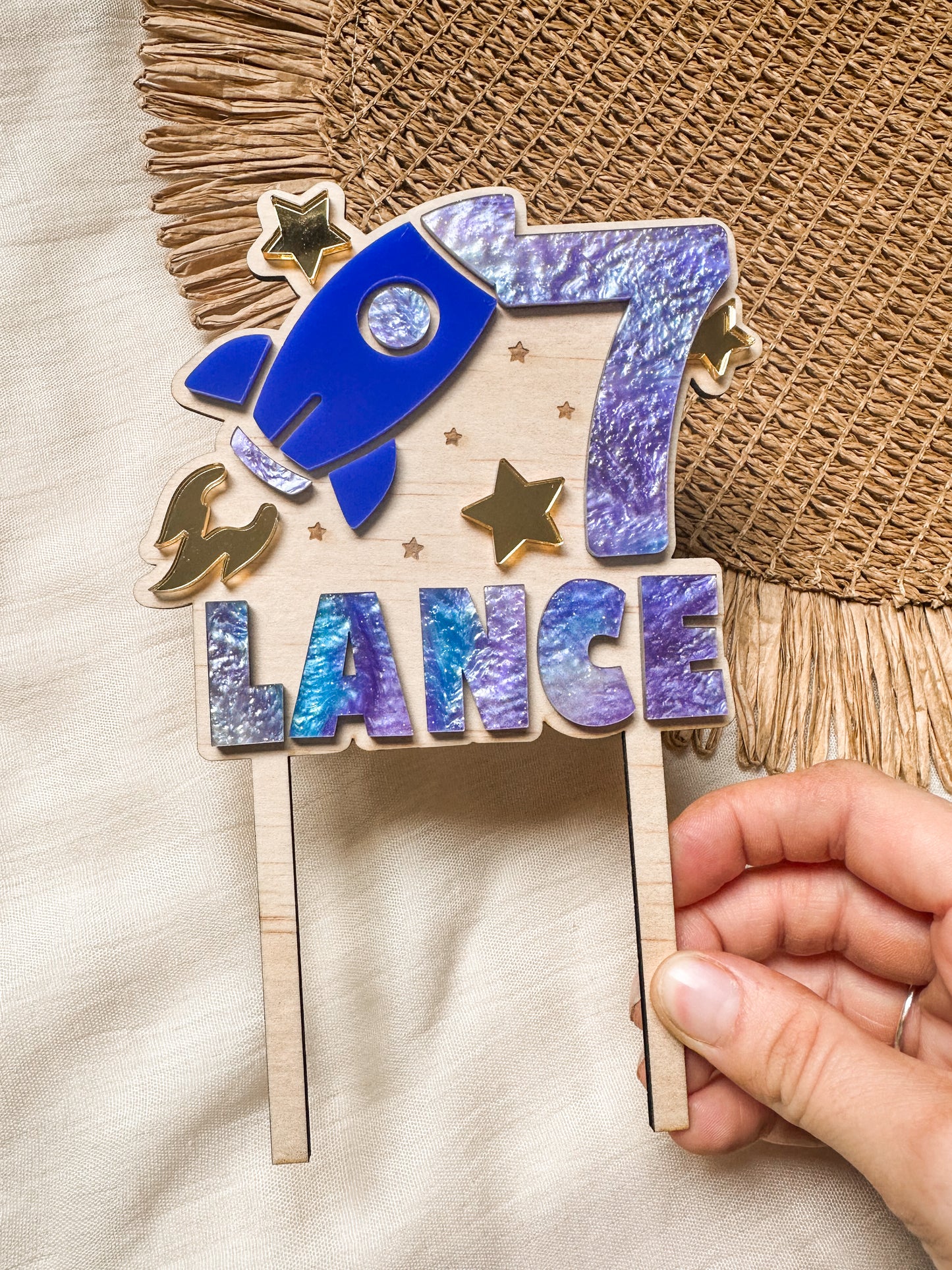 Personalised Space Rocket Cake Topper | Space Stars Theme Decoration