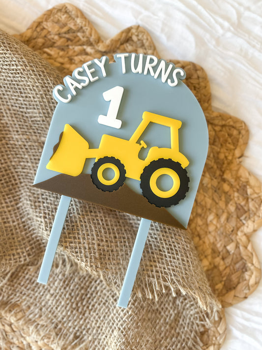 Personalised Construction Cake Topper | Digger Cake Topper | Boys Loader Birthday Cake Topper