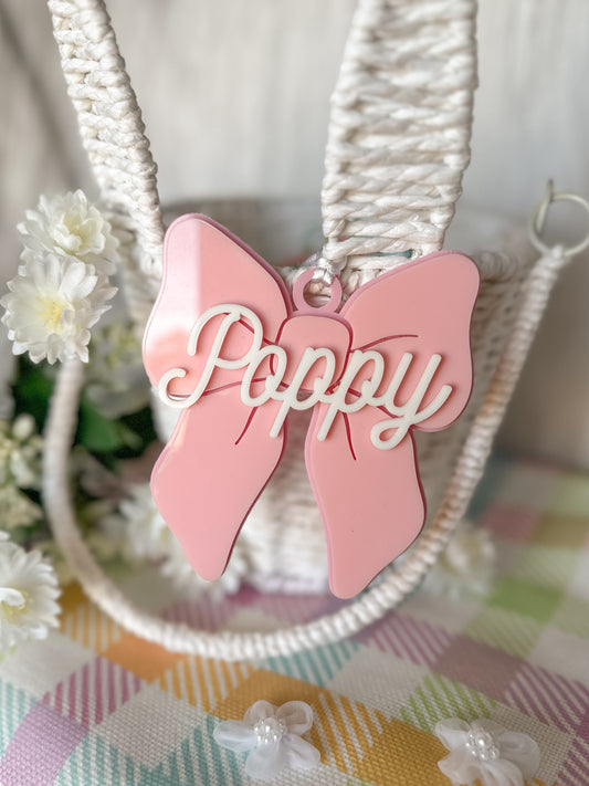 Personalised Acrylic Bow Bag Tag | Custom Name Backpack & Bag Tag | Ribbon Girls Easter Basket Tag