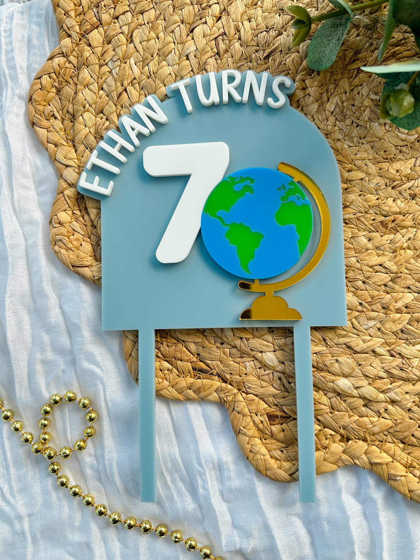 Personalised World Globe Cake Topper | Acrylic Earth Birthday Party