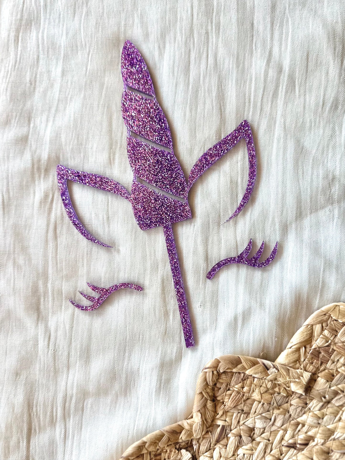 Unicorn Cake Topper | Glitter Acrylic Birthday Cake Topper with Eyelash Cake Charms