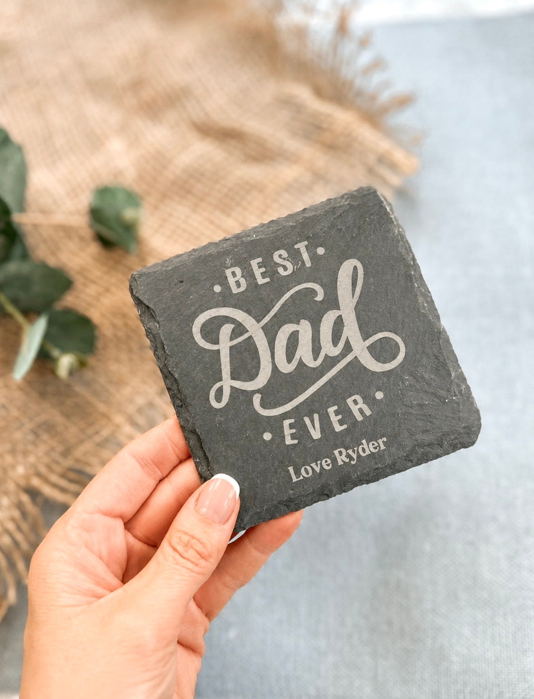 Personalised Engraved Slate Coaster | Custom Gift for Dad Grandpa Pop Papa Daddy | Fathers Day Present