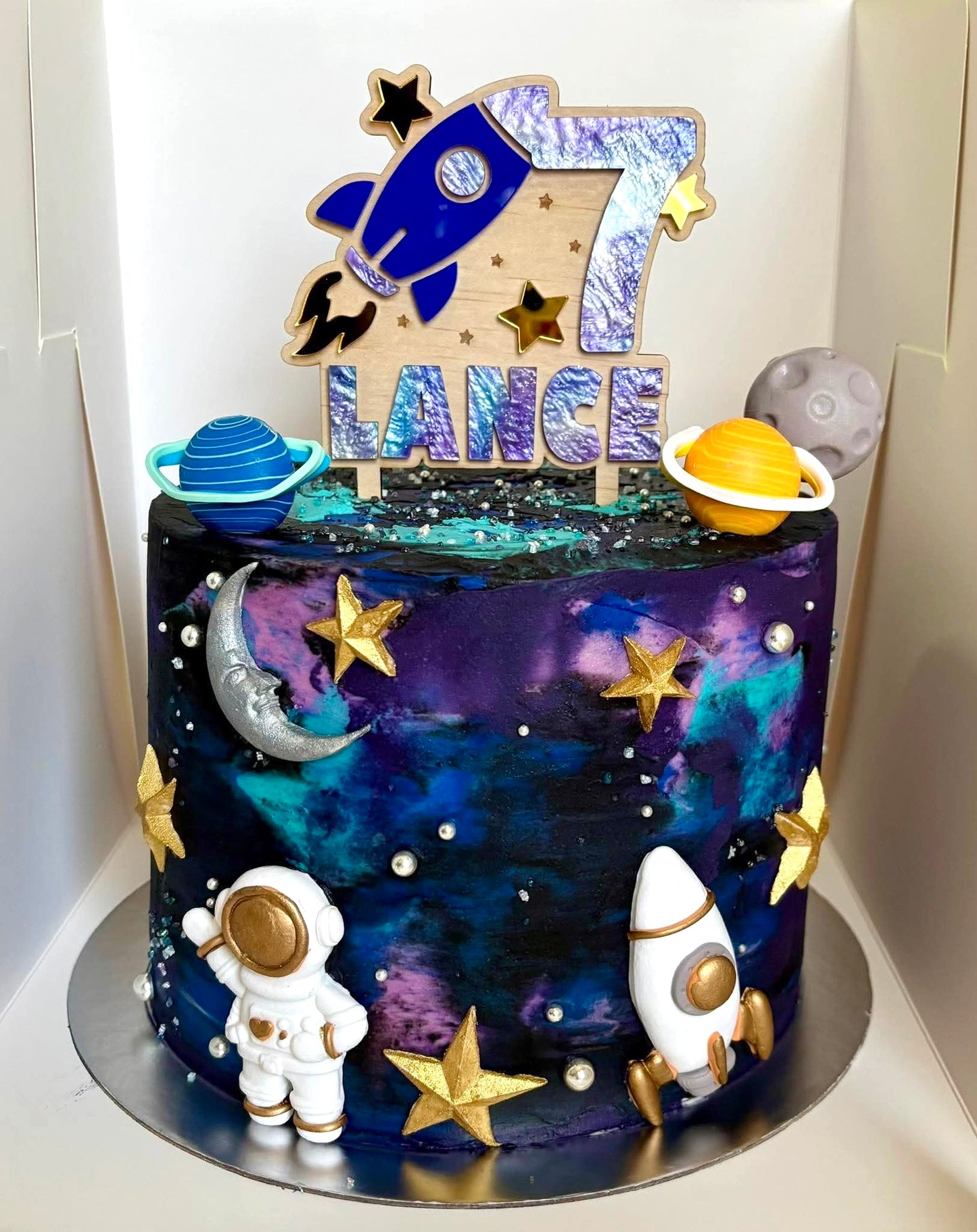 Personalised Space Rocket Cake Topper | Space Stars Theme Decoration