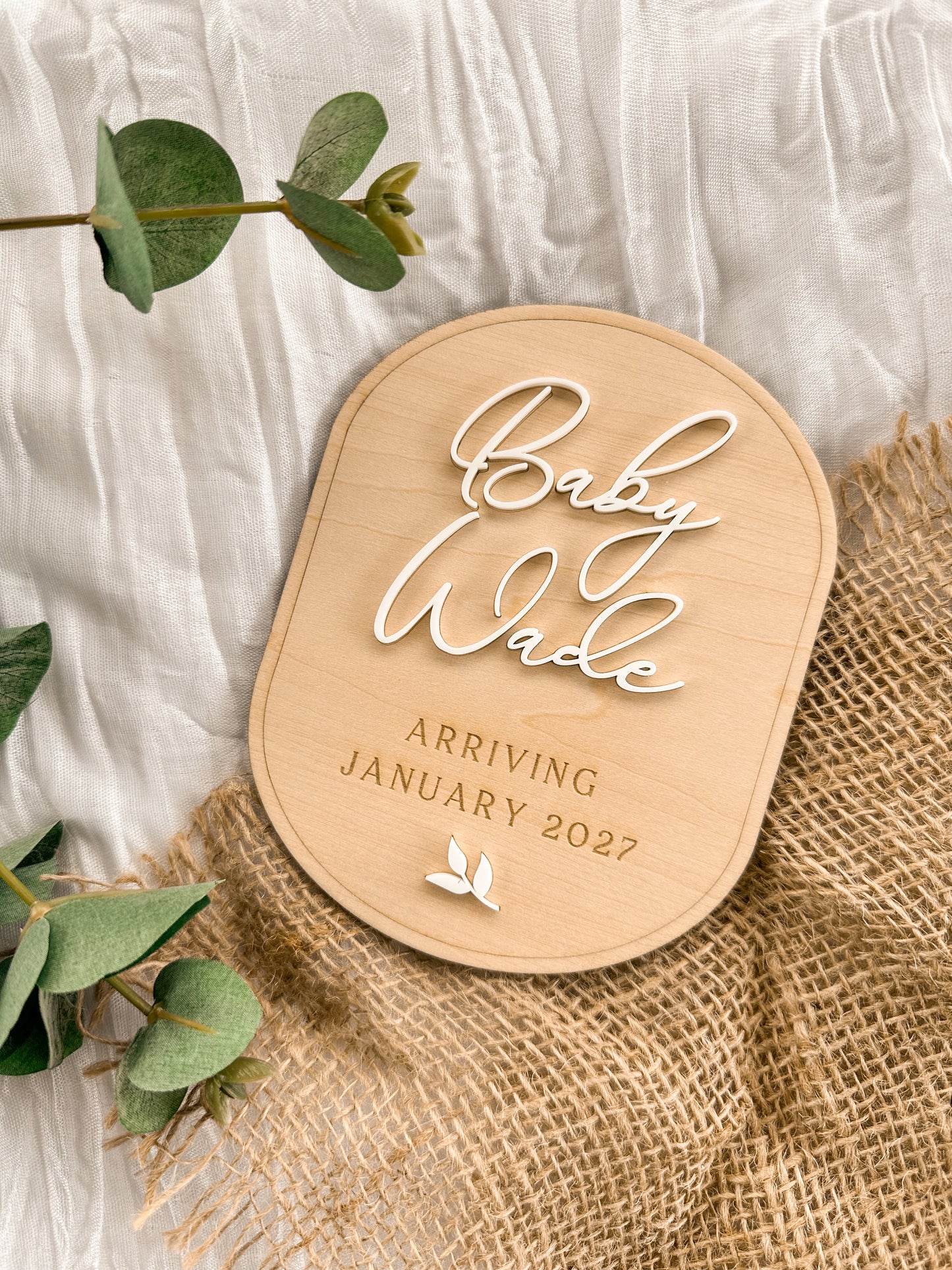 Personalised New Baby Plaque | Baby Announcement | Wooden Engraved Sign