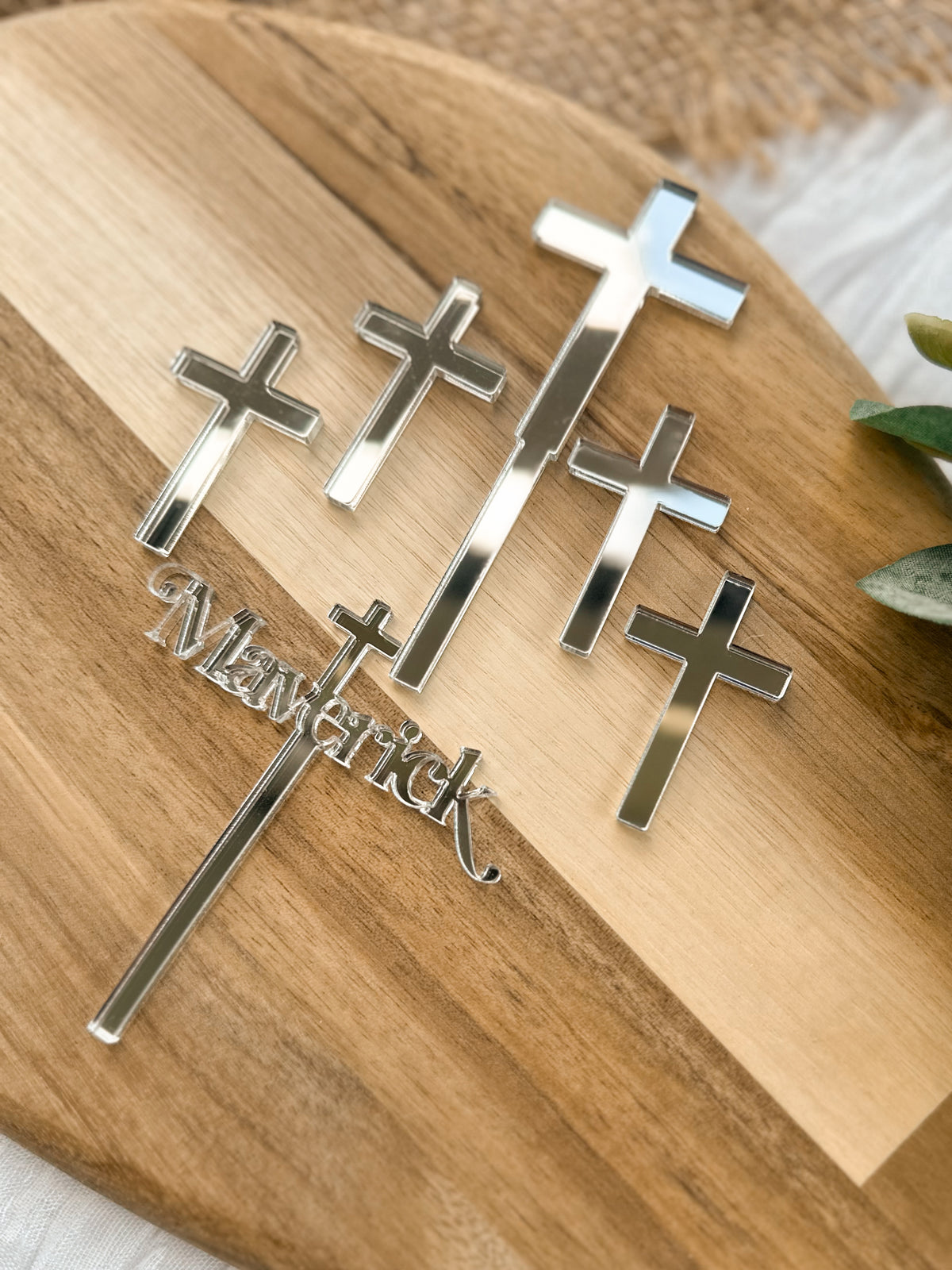 Personalised Christening Cupcake Toppers | Gold or Silver Cross Baptism Cake Decorations