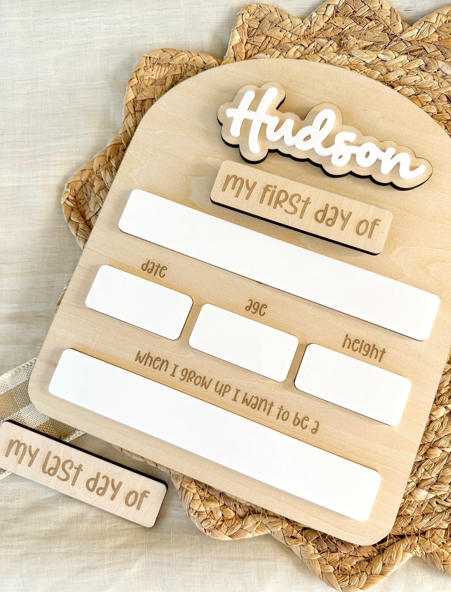 Back to School Board | My First Day Plaque | Daycare Preschool Sign | Natural Design