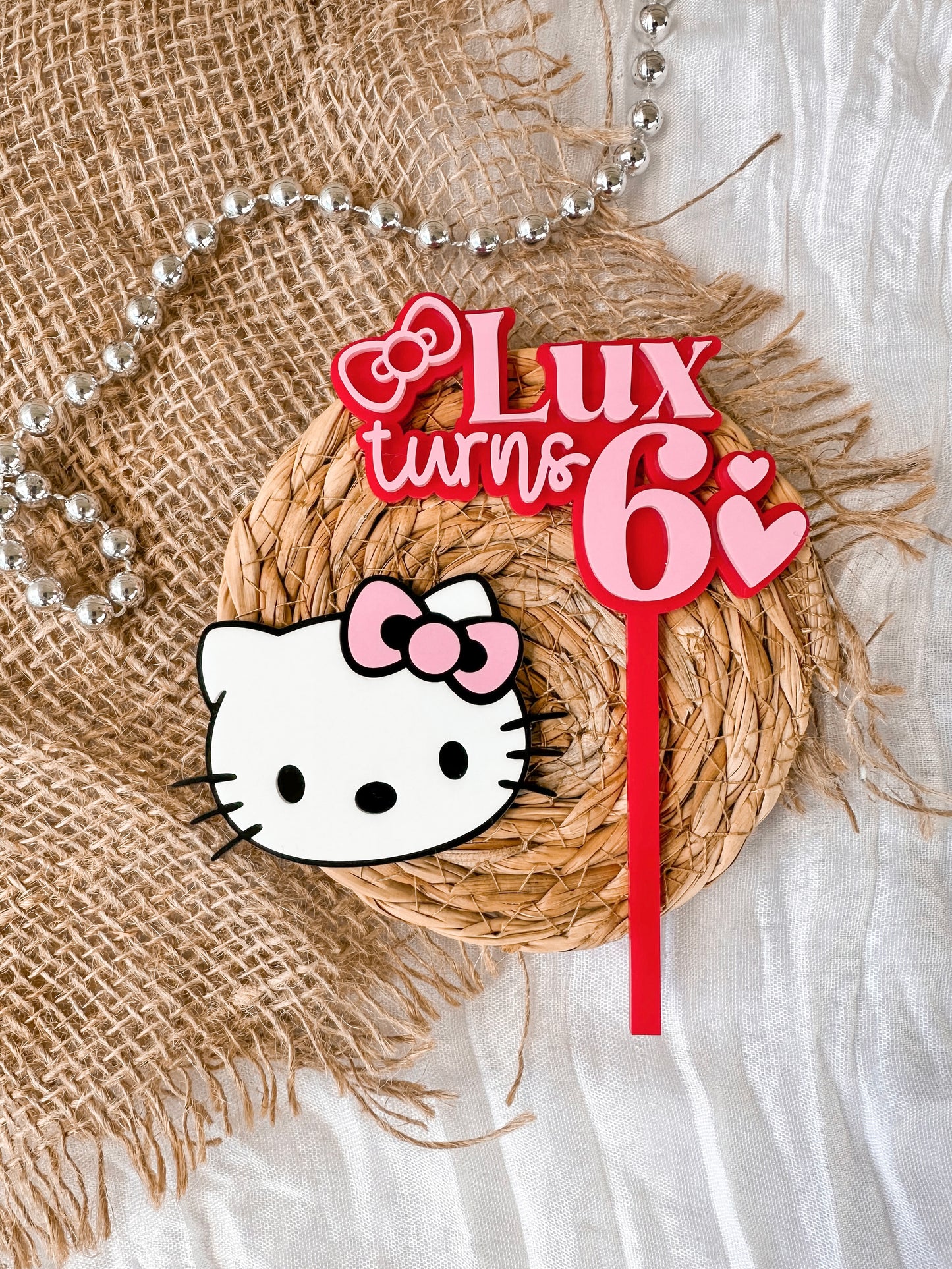 Personalised Kitty Cake Topper Set | Kawaii Kitty Acrylic Fropper | Cute Cat Birthday