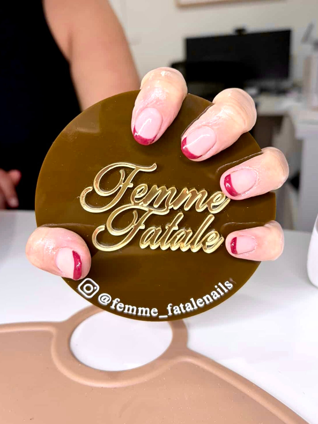Personalised Acrylic Nail Display Disc | Custom Salon Branding Nail Photo Prop