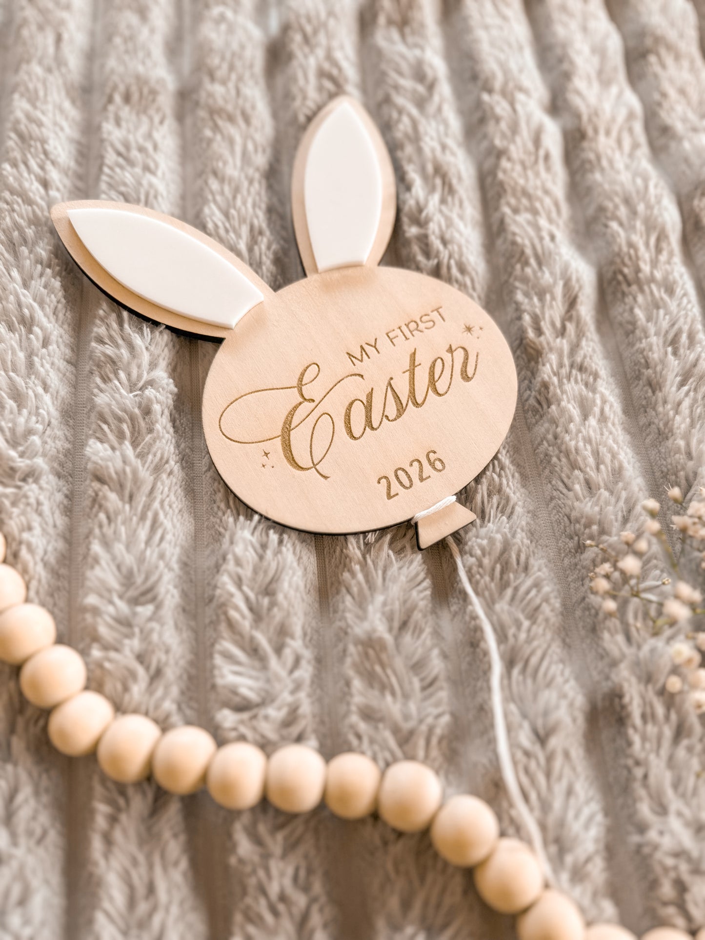 First Easter Rabbit Balloon Plaque | Custom Wood Kids’ Easter Bunny Keepsake