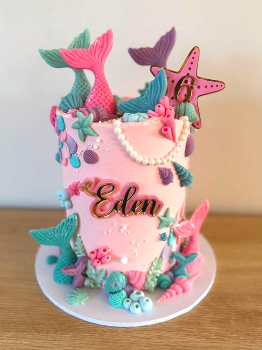 Personalised Starfish Birthday Cake Topper | Acrylic Name Fropper | Mermaid Underwater Party Decor