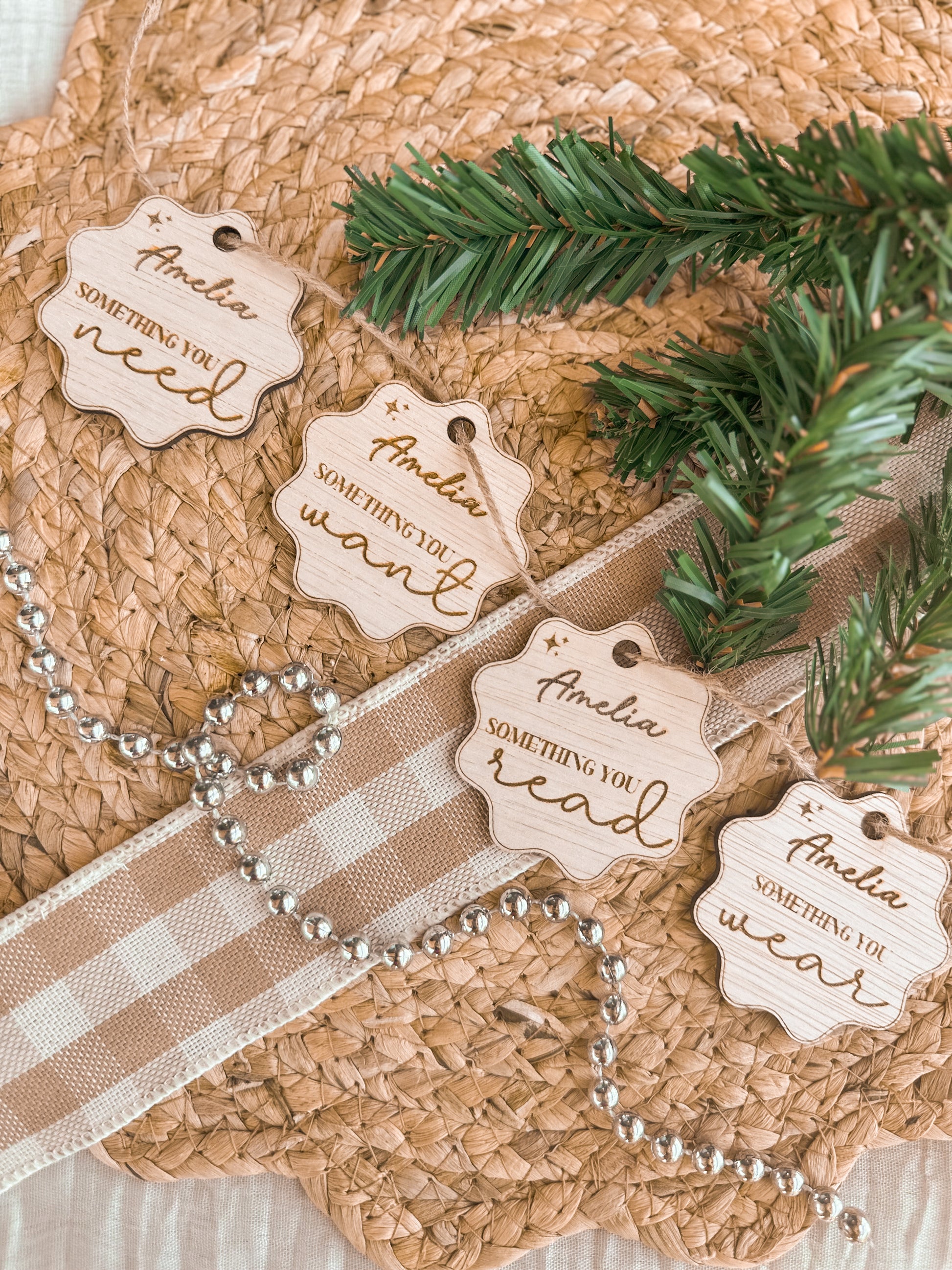 Personalised engraved timber Mindful Gift tags for christmas